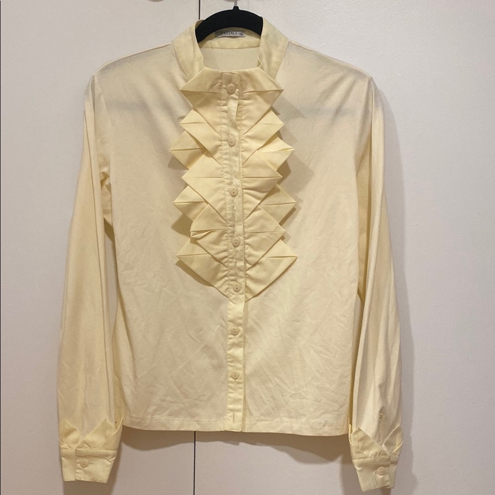 Cream Ruffled Button-Up Blouse